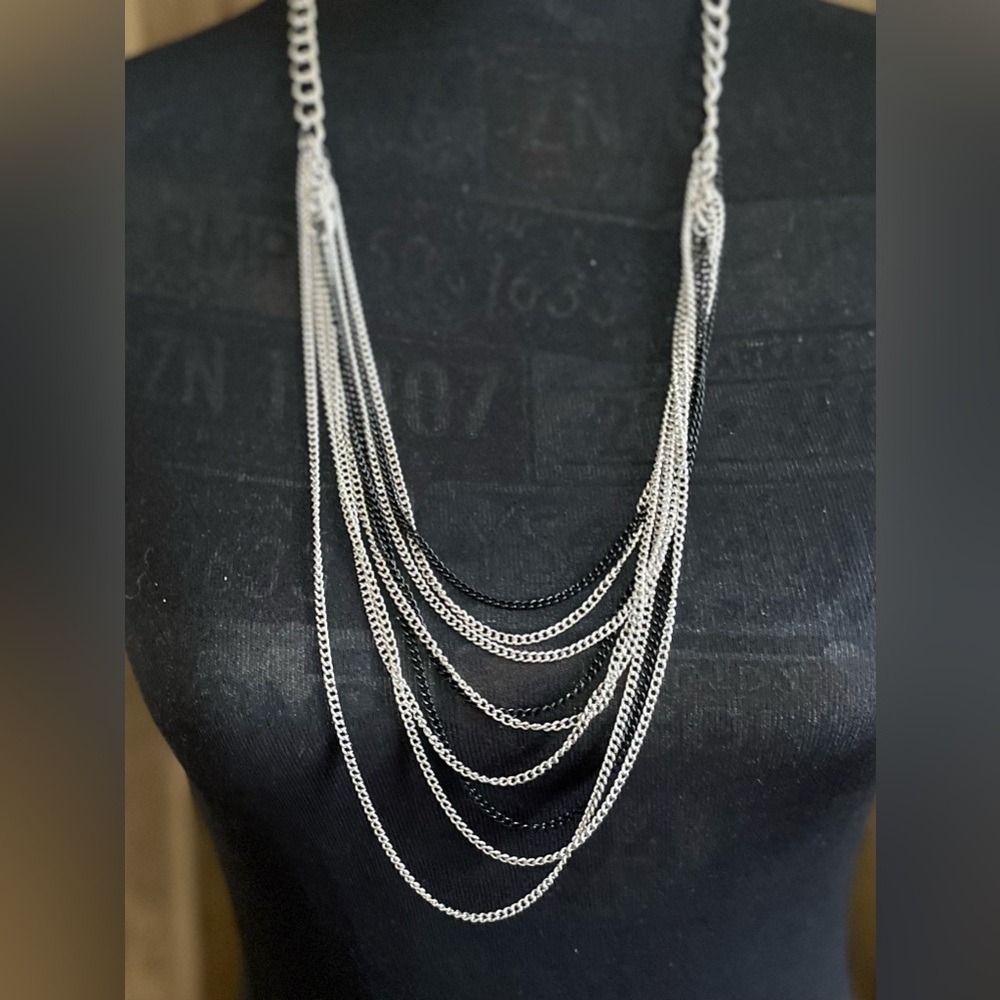 NWT Paparazzi Elegant Silver and Black Multi Chain Necklace